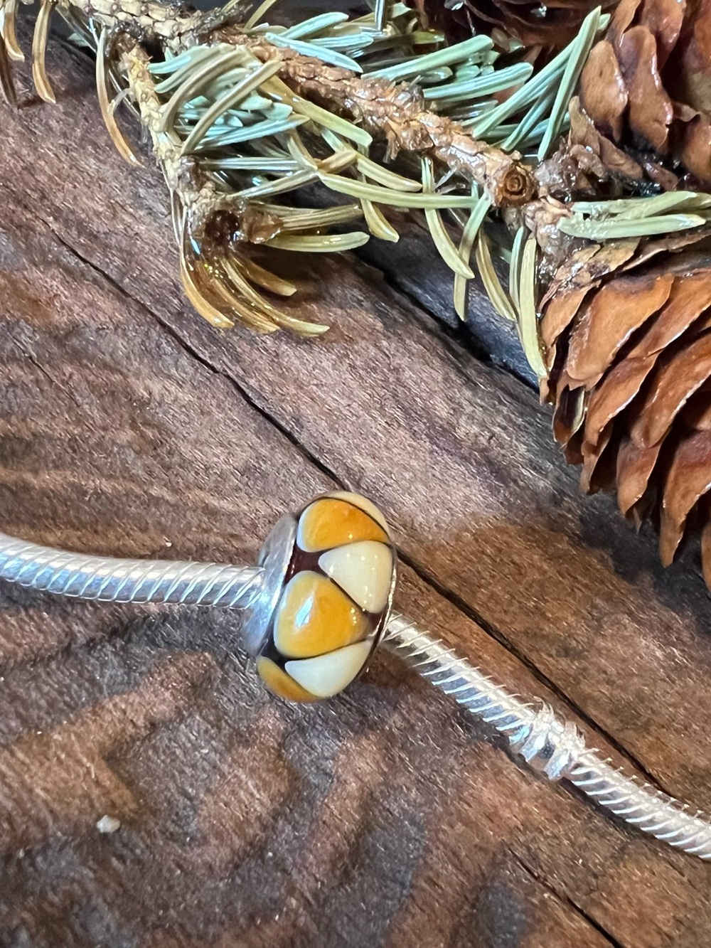 Authentic Pandora Captivating Amber Murano Glass Charm Triangle Mustard Cream